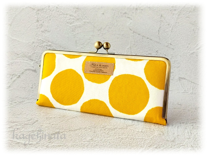 がま口長財布(にじみ水玉:イエロー)