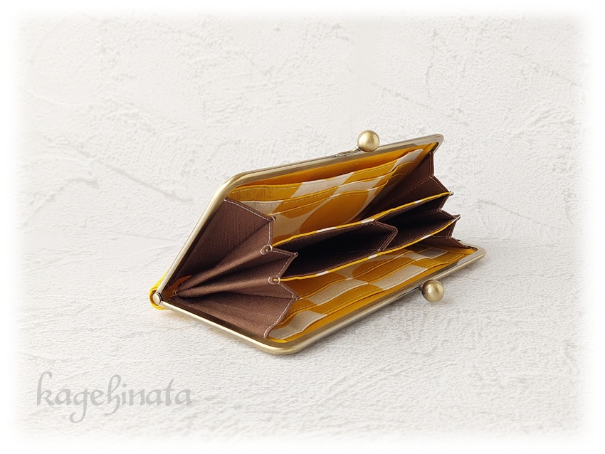 がま口長財布(にじみ水玉:イエロー)