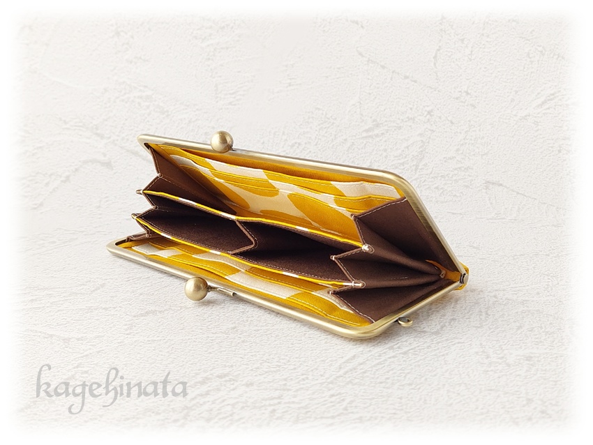 がま口長財布(にじみ水玉:イエロー)