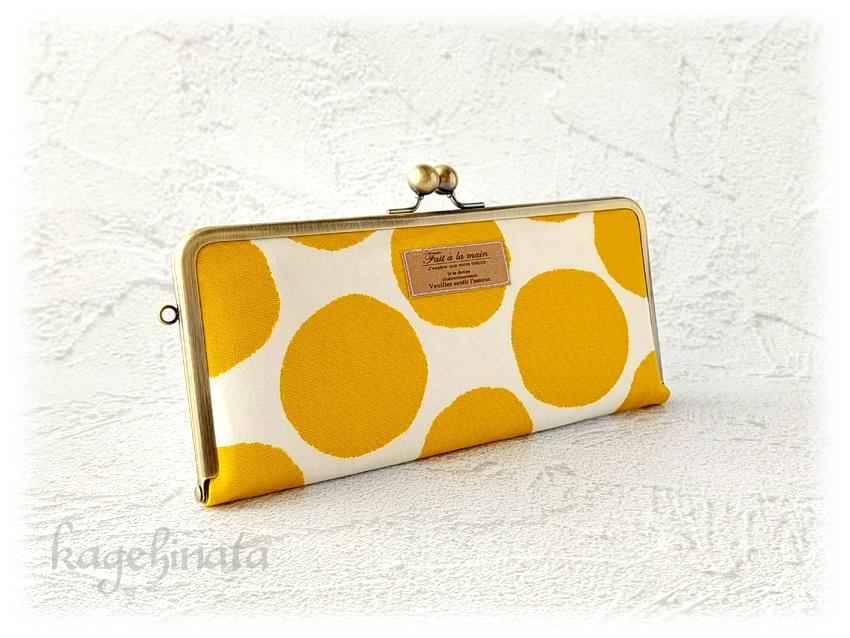 がま口長財布(にじみ水玉:イエロー)
