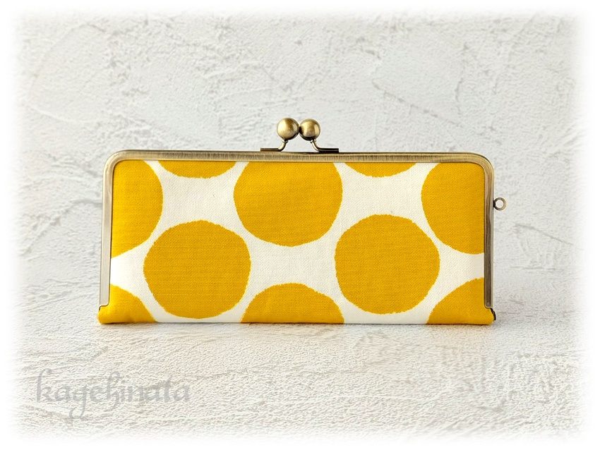 がま口長財布(にじみ水玉:イエロー)