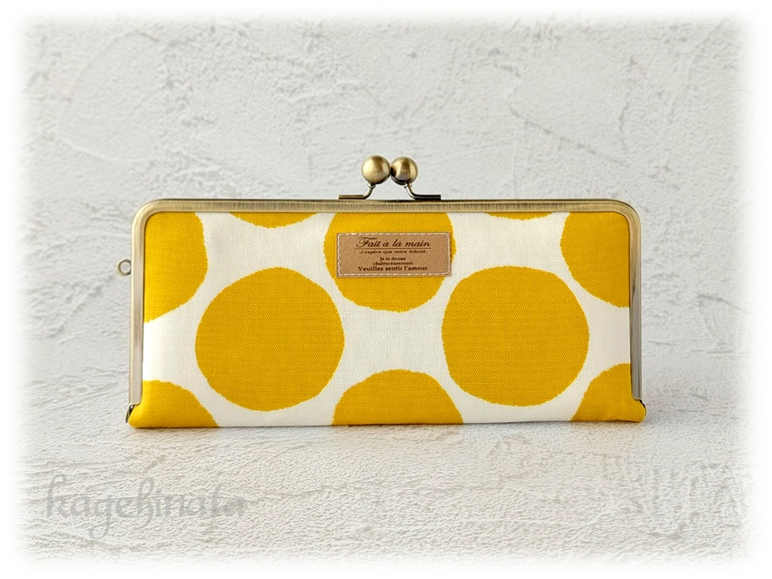 がま口長財布(にじみ水玉:イエロー)