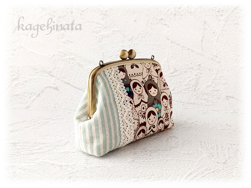 親子がま口ポーチ(マトリョーシカ:ペールグリーン)