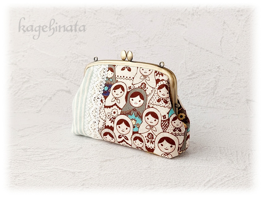 親子がま口ポーチ(マトリョーシカ:ペールグリーン)