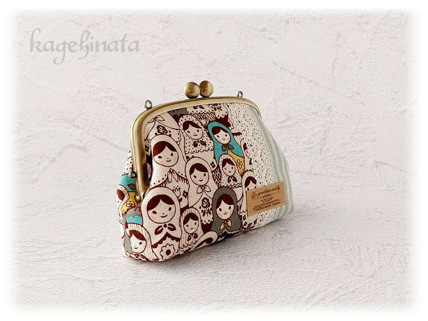 親子がま口ポーチ(マトリョーシカ:ペールグリーン)