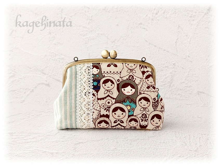 親子がま口ポーチ(マトリョーシカ:ペールグリーン)