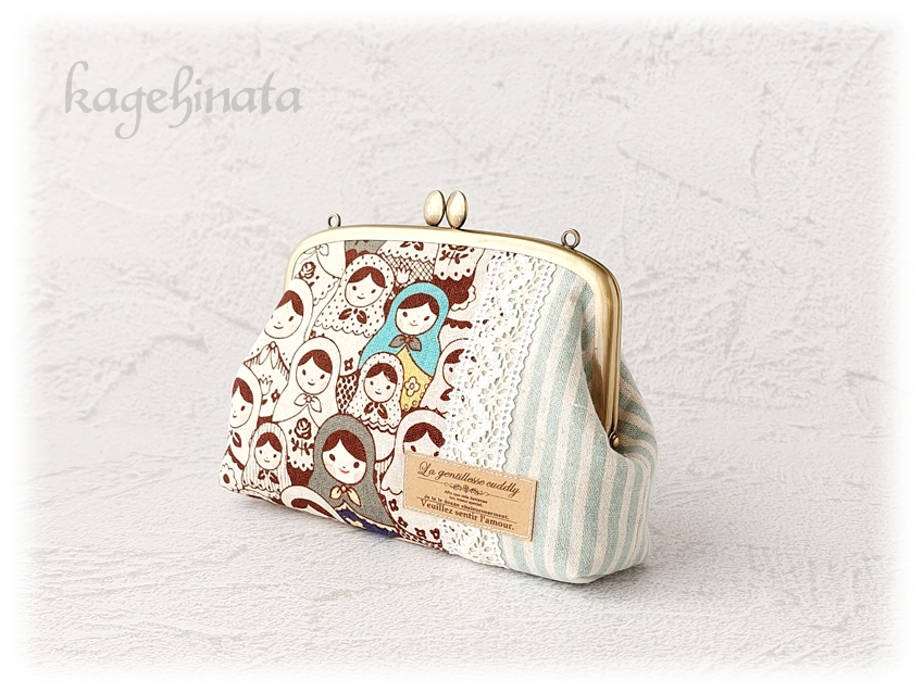 親子がま口ポーチ(マトリョーシカ:ペールグリーン)