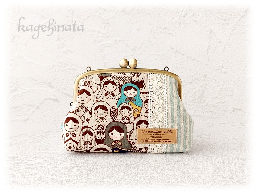 親子がま口ポーチ(マトリョーシカ:ペールグリーン)