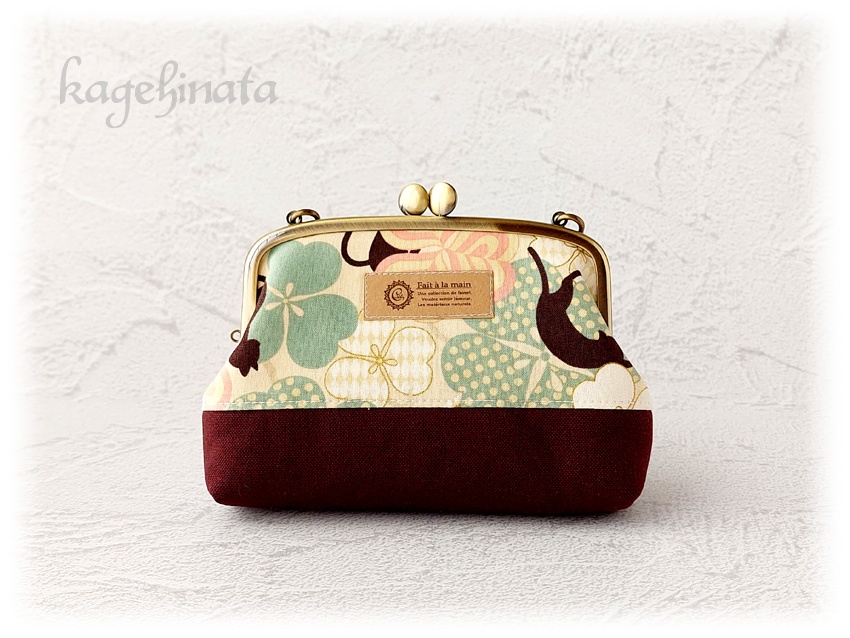 親子がま口ポーチ(黒猫クローバー:アイボリー)