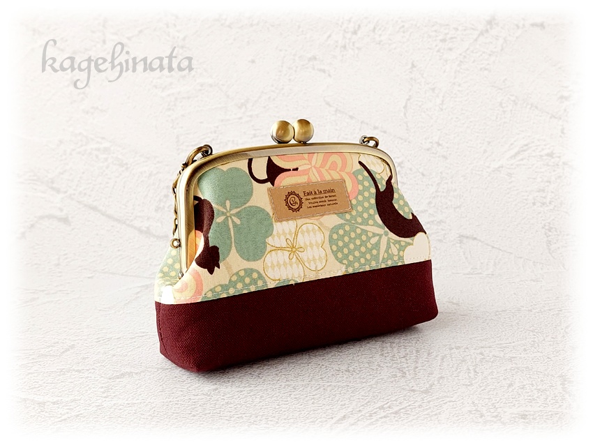 親子がま口ポーチ(黒猫クローバー:アイボリー)