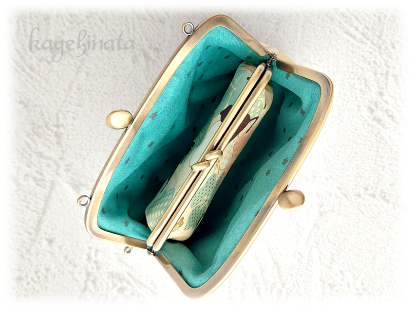 親子がま口ポーチ(黒猫クローバー:アイボリー)