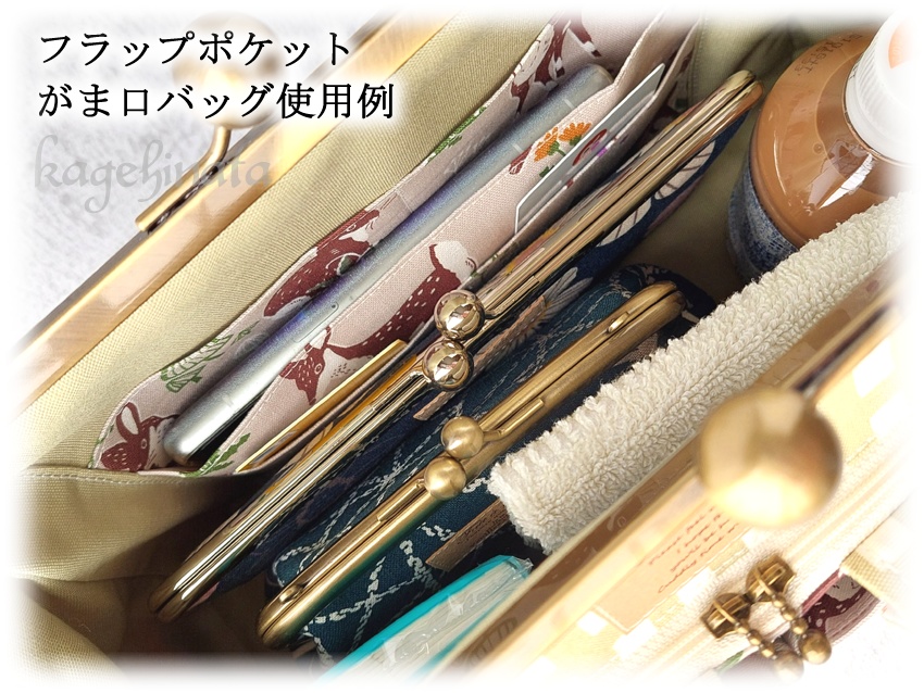 フラップポケットがま口バッグ(ラビットフラワー:ネイビー)