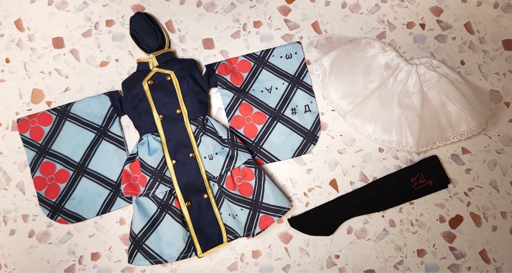 ☆【SALE】着物袖軍服風ワンピースセット DDサイズ(紺×水色地顔文字紫陽花菱)☆