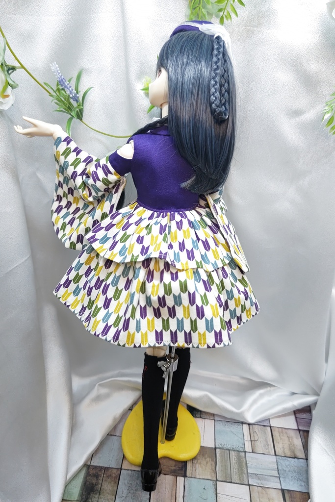 ☆【SALE】着物袖軍服風ワンピースセット DDサイズ(紫×紫メイン矢絣)☆