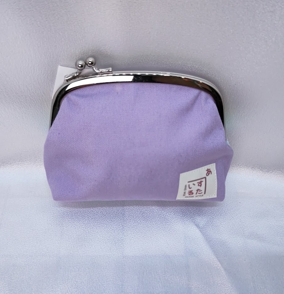 【SALE】☆がま口化粧ポーチ(薄紫×淡虹顔文字麻の葉)☆