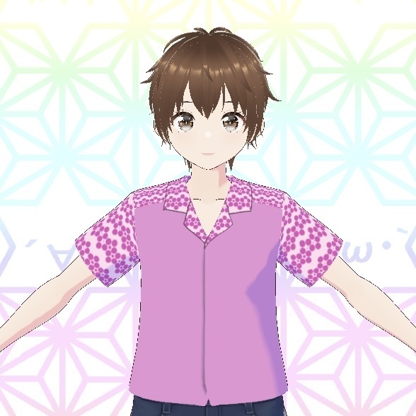 ☆【VRoid】顔文字和柄アロハシャツ 3色セット(顔文字令和梅)☆