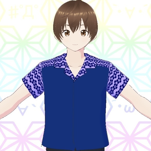 ☆【VRoid】顔文字和柄アロハシャツ 3色セット(顔文字令和梅)☆