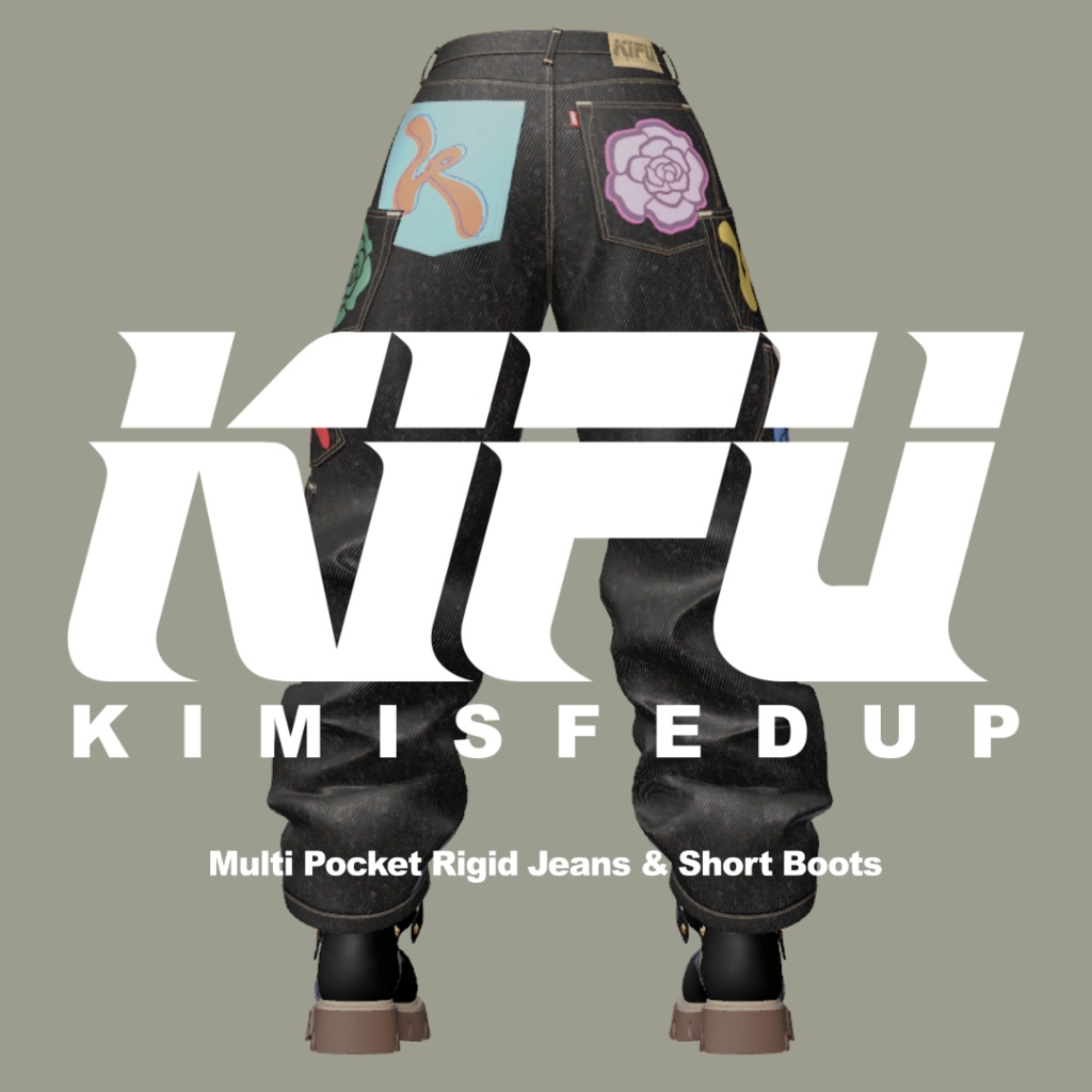 【3D衣装】Multi Pocket Rigid Jeans & Short Boots SET (EasternWindアバター対応)
