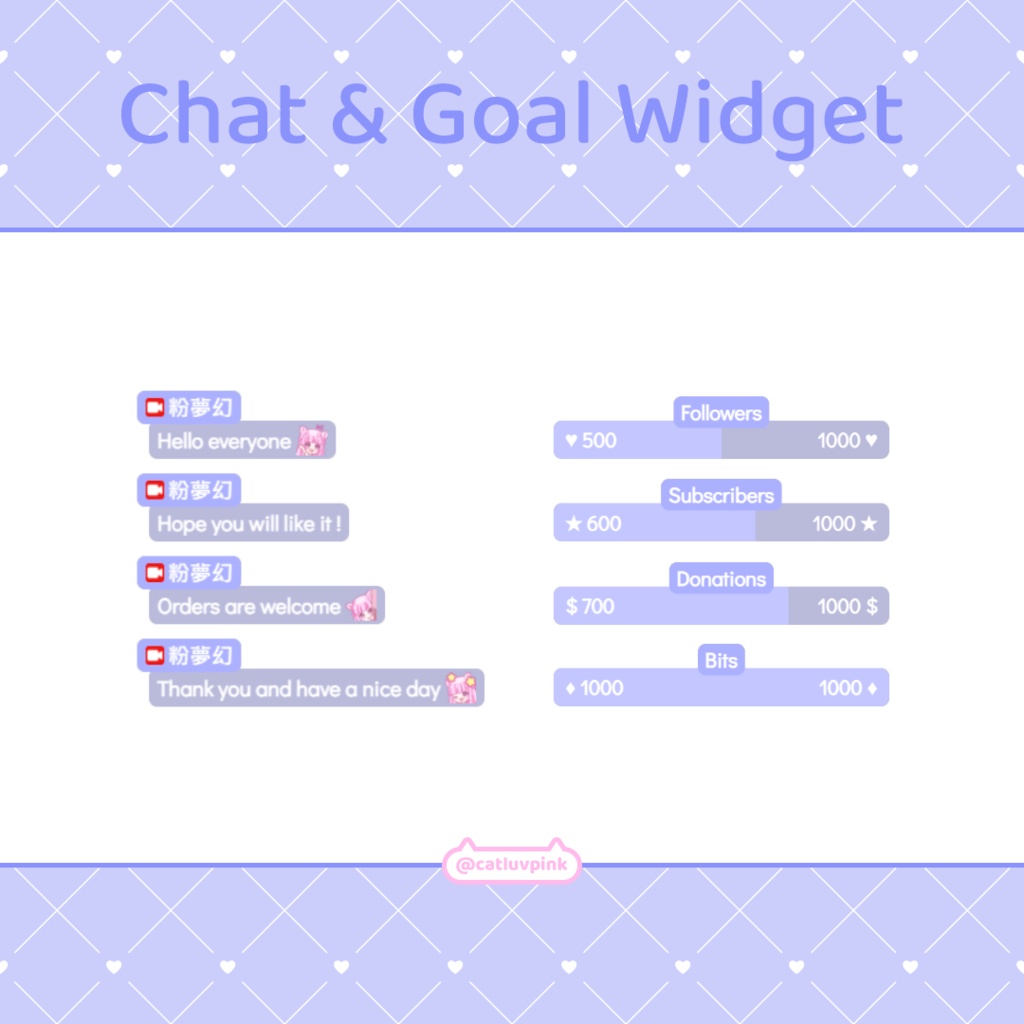 【配信】Left purple blue - Chat and Goal Widget for Stream | Twitch/Facebook