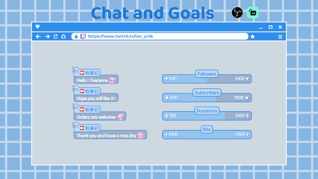 【配信】Blue diamond - Chat and Goals for Stream - Twitch/Facebook Chat Box