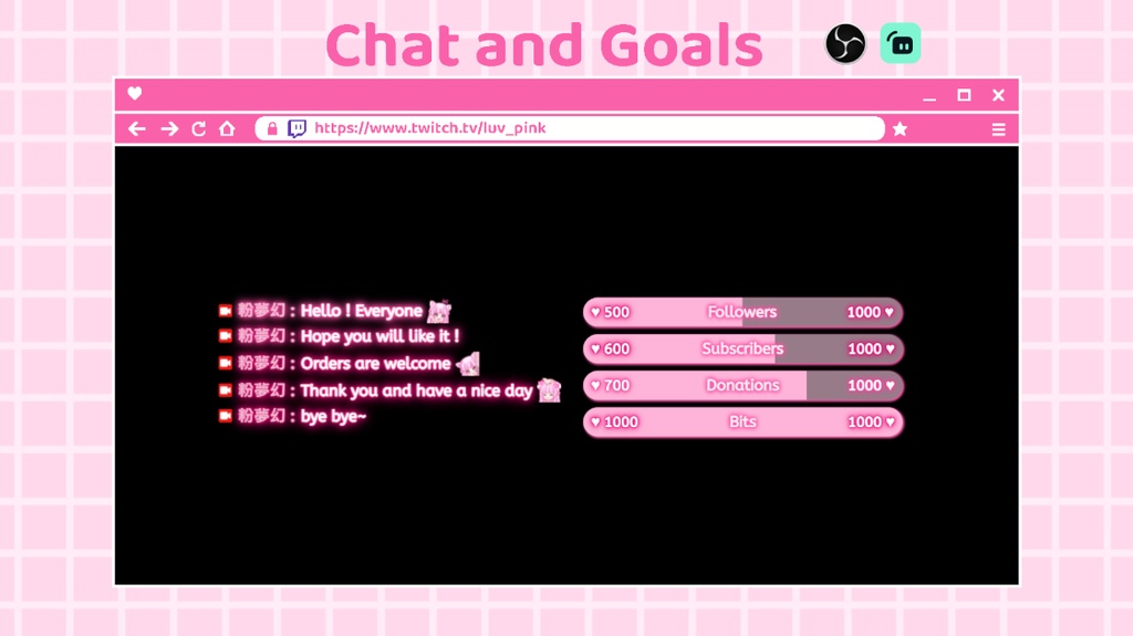 【配信】Pink Neon - Chat and Goals for Stream - Twitch/Facebook Chat Box