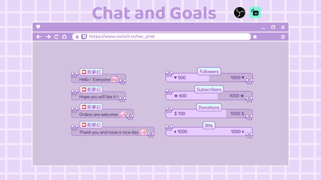 【配信】Purple Bow  - Chat and Goals for Stream - Twitch/Facebook Chat Box
