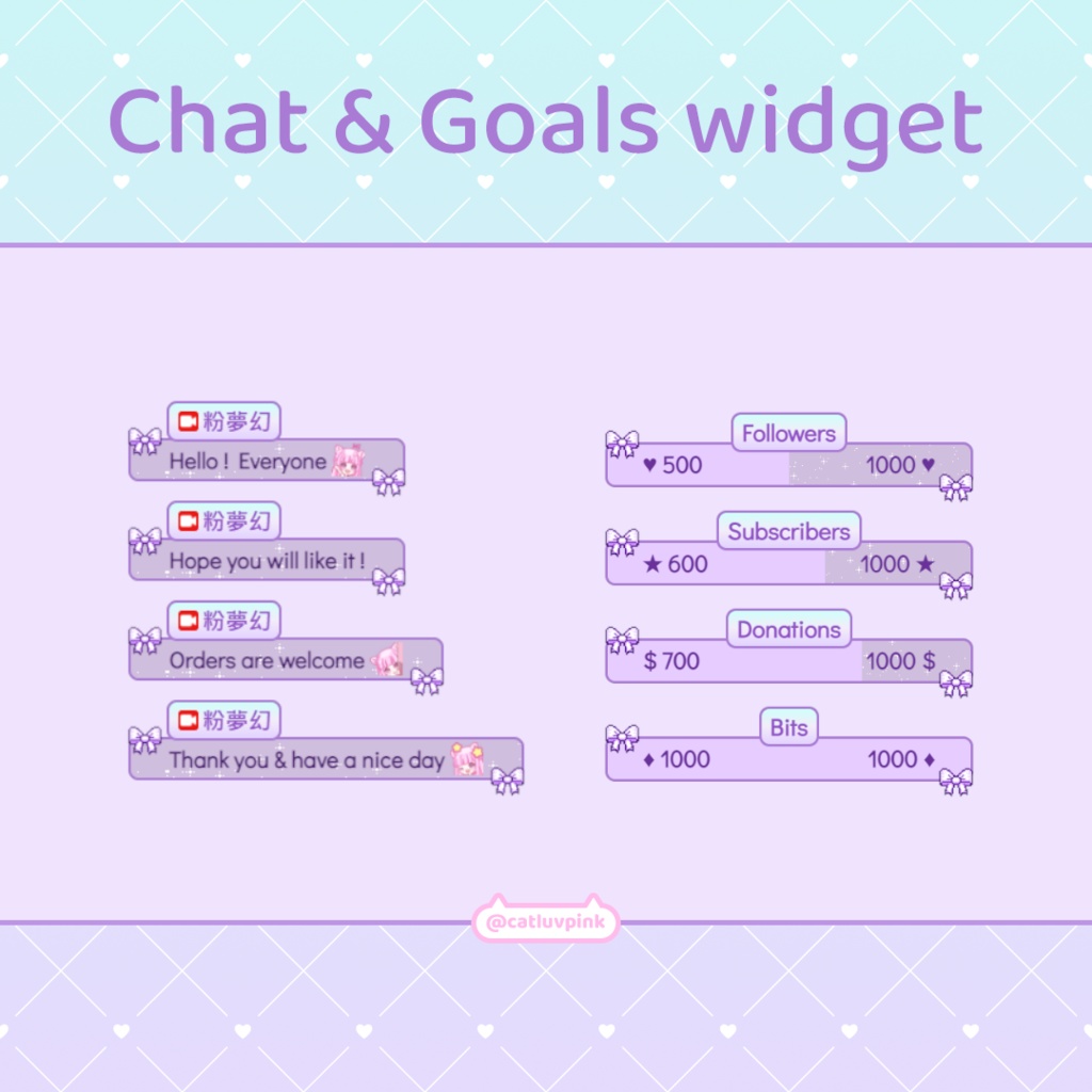 【配信】Purple Bow  - Chat and Goals Widget for Stream | Twitch/Facebook