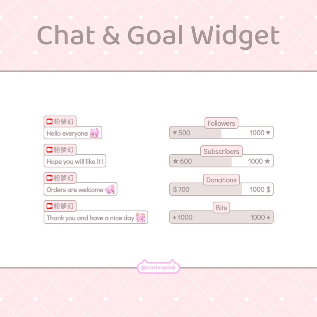 【配信】Pink brown - Chat and Goal Widget for Stream | Twitch/Facebook
