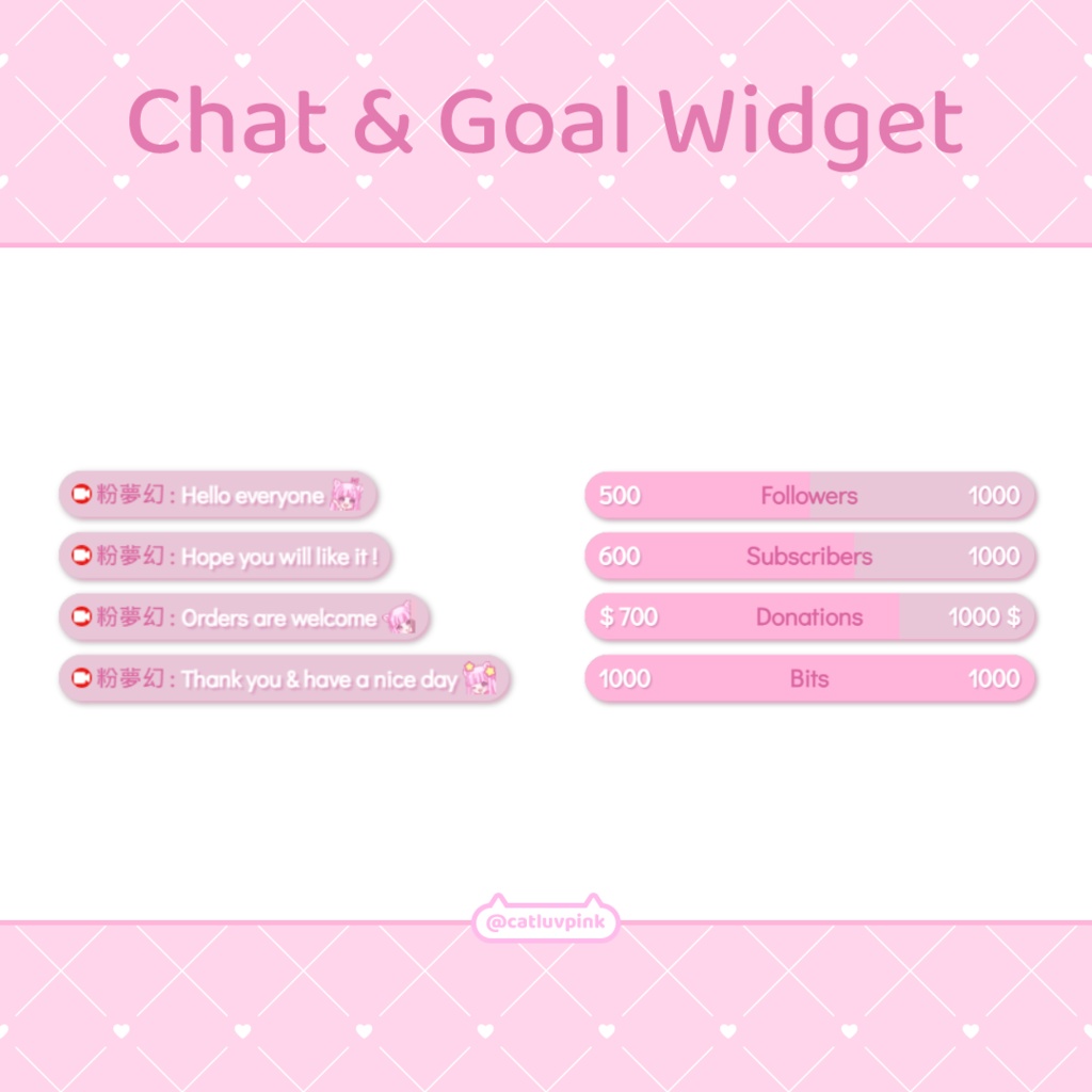 【配信】Pink transparent - Chat and Goal Widget for Stream | Twitch/Facebook