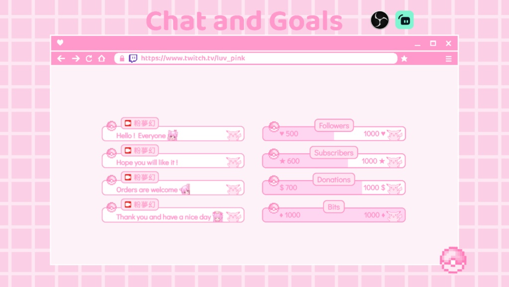 【配信】Pink Pokrmon- Chat and Goals for Stream - Twitch/Facebook Chat Box