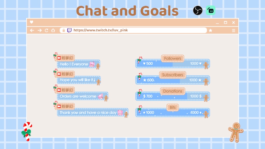【配信】Gingerbread Man - Chat and Goals for Stream - Twitch/Facebook Chat Box