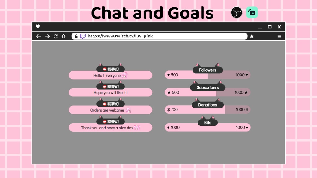 【配信】Black Cat - Chat and Goals for Stream - Twitch/Facebook Chat Box