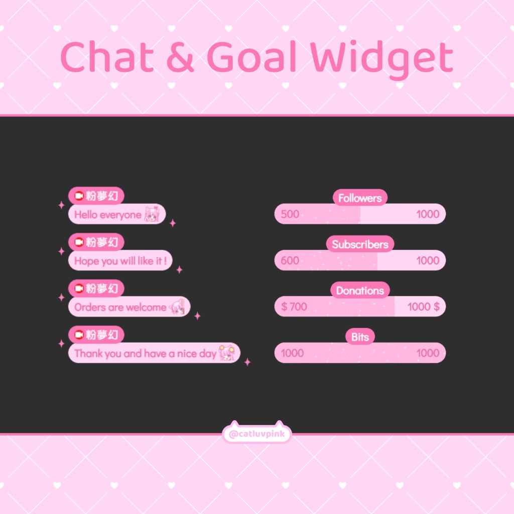 【配信】Pink shiny - Chat and Goal Widget for Stream | Twitch/Facebook