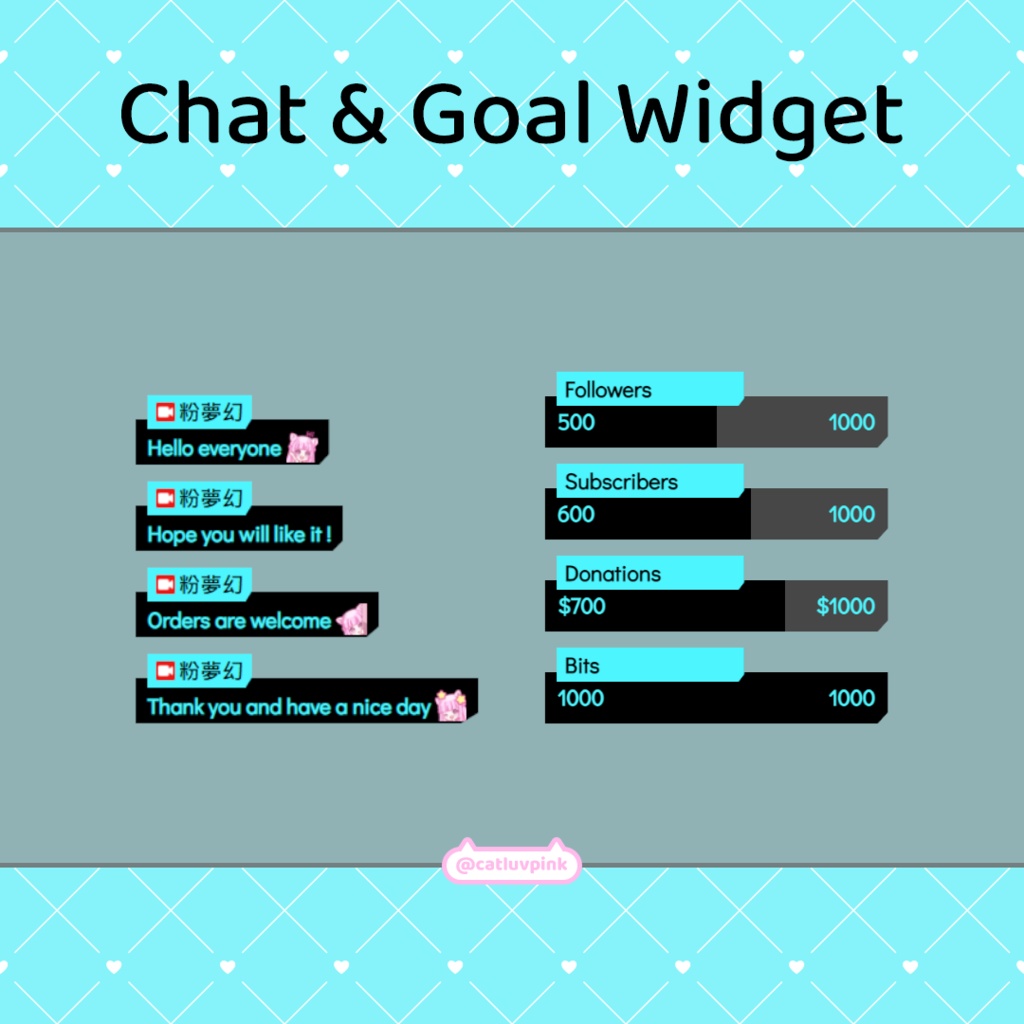 【配信】Cyberpunk style blue - Chat and Goal Widget for Stream | Twitch/Facebook