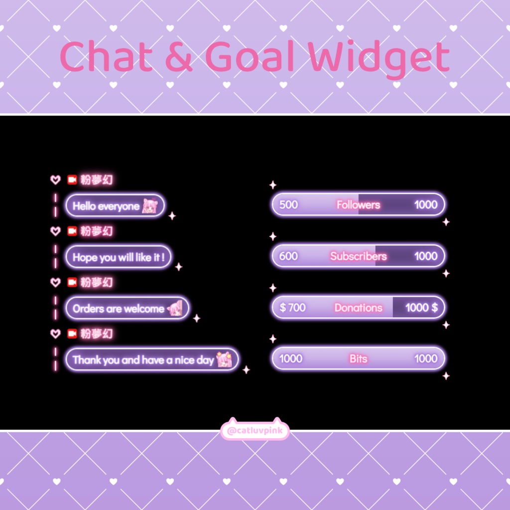 【配信】Neon rotat heart - Chat and Goal Widget for Stream | Twitch/Facebook