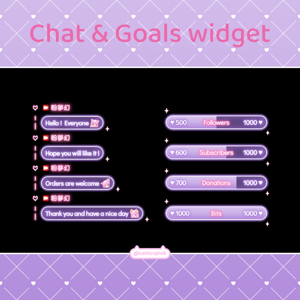 【配信】Neon rotat heart - Chat and Goals for Stream - Twitch/Facebook Chat Box