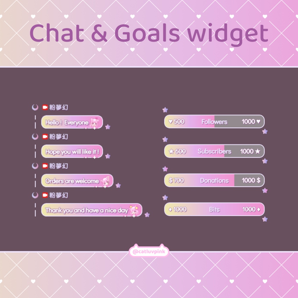 【配信】Colorful moon star - Chat and Goals Widget for Stream | Twitch/Facebook
