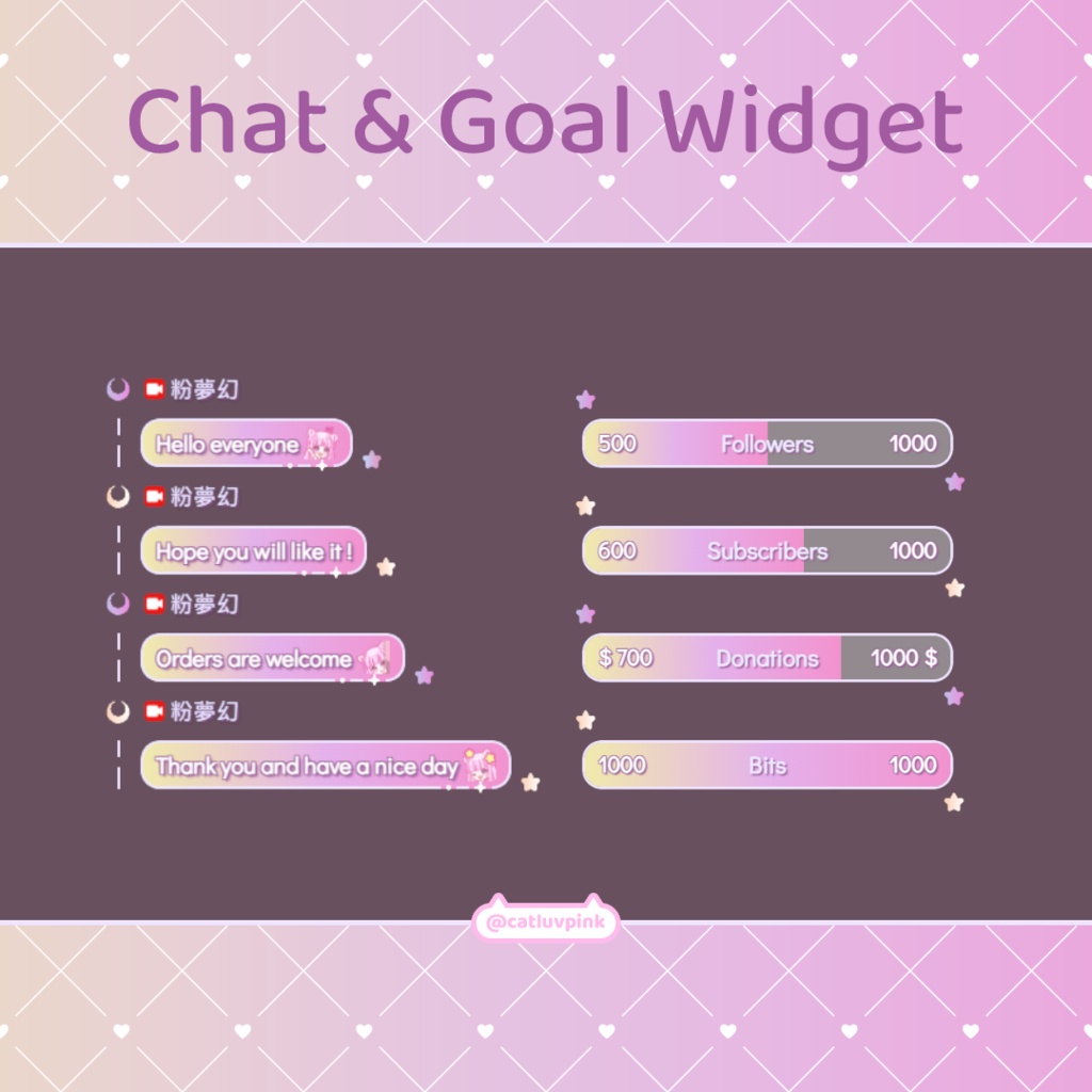 【配信】Colorful moon star - Chat and Goal Widget for Stream | Twitch/Facebook