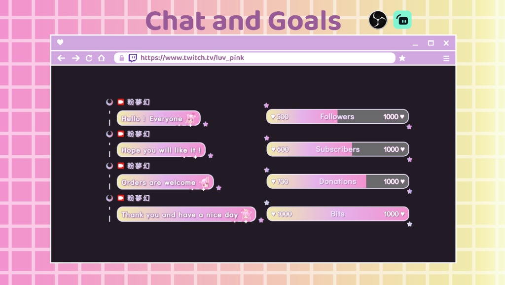 Colorful moon star - Chat and Goals for Stream - Twitch/Facebook Chat Box