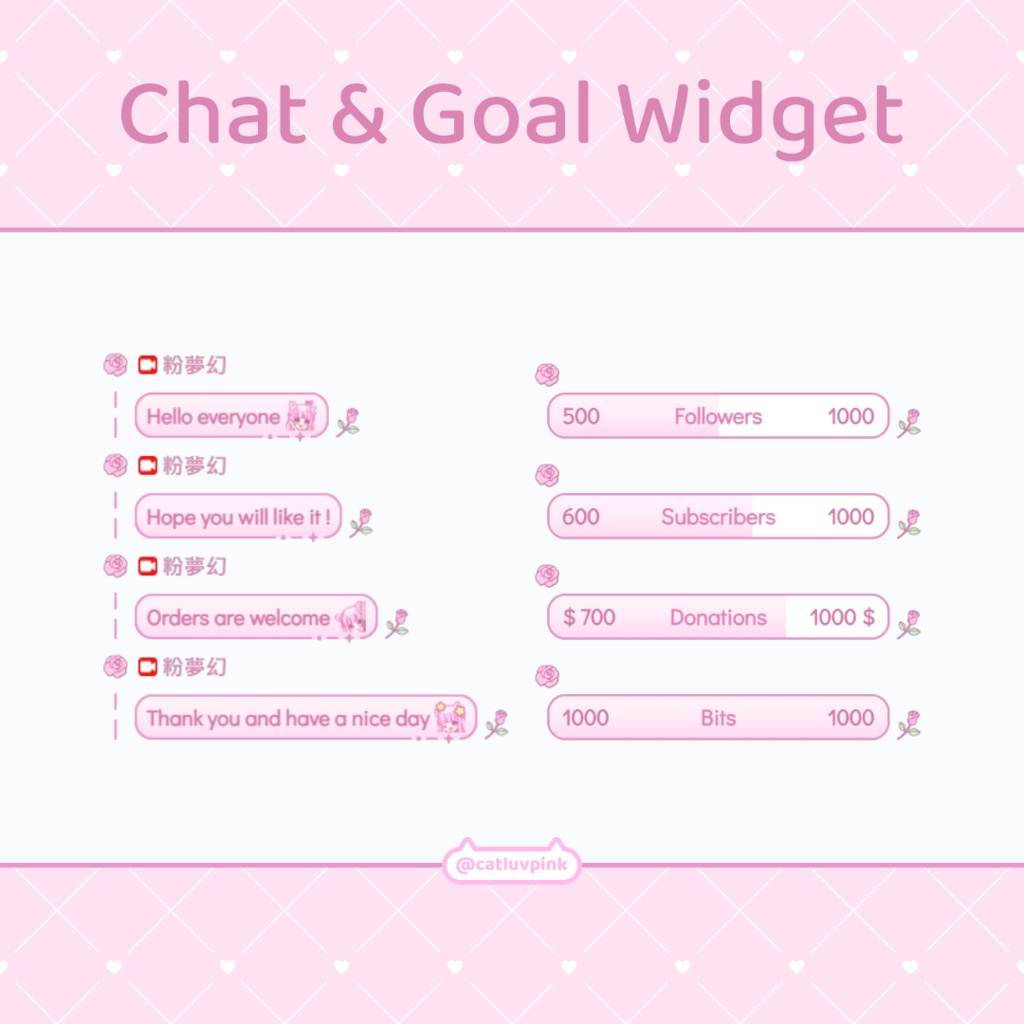 【配信】Pink rose - Chat and Goal Widget for Stream | Twitch/Facebook