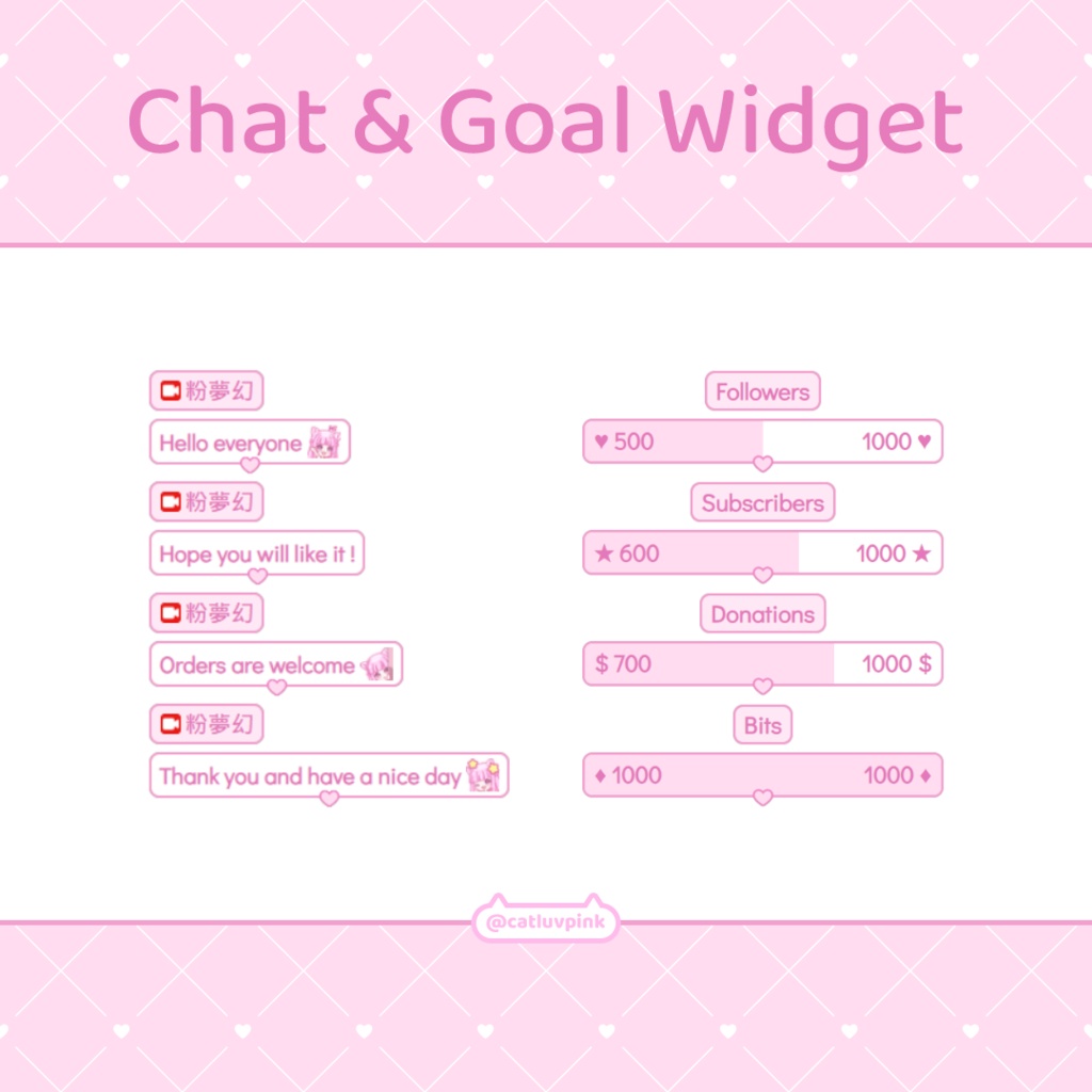 【配信】Pink beating heart - Chat and Goal Widget for Stream | Twitch/Facebook