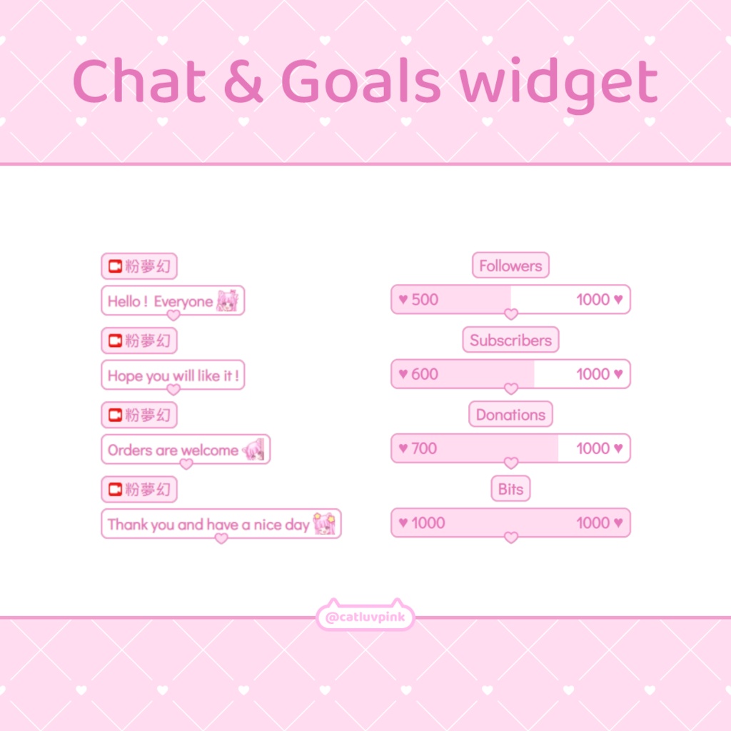【配信】Pink beating heart - Chat and Goals for Stream - Twitch/Facebook Chat Box