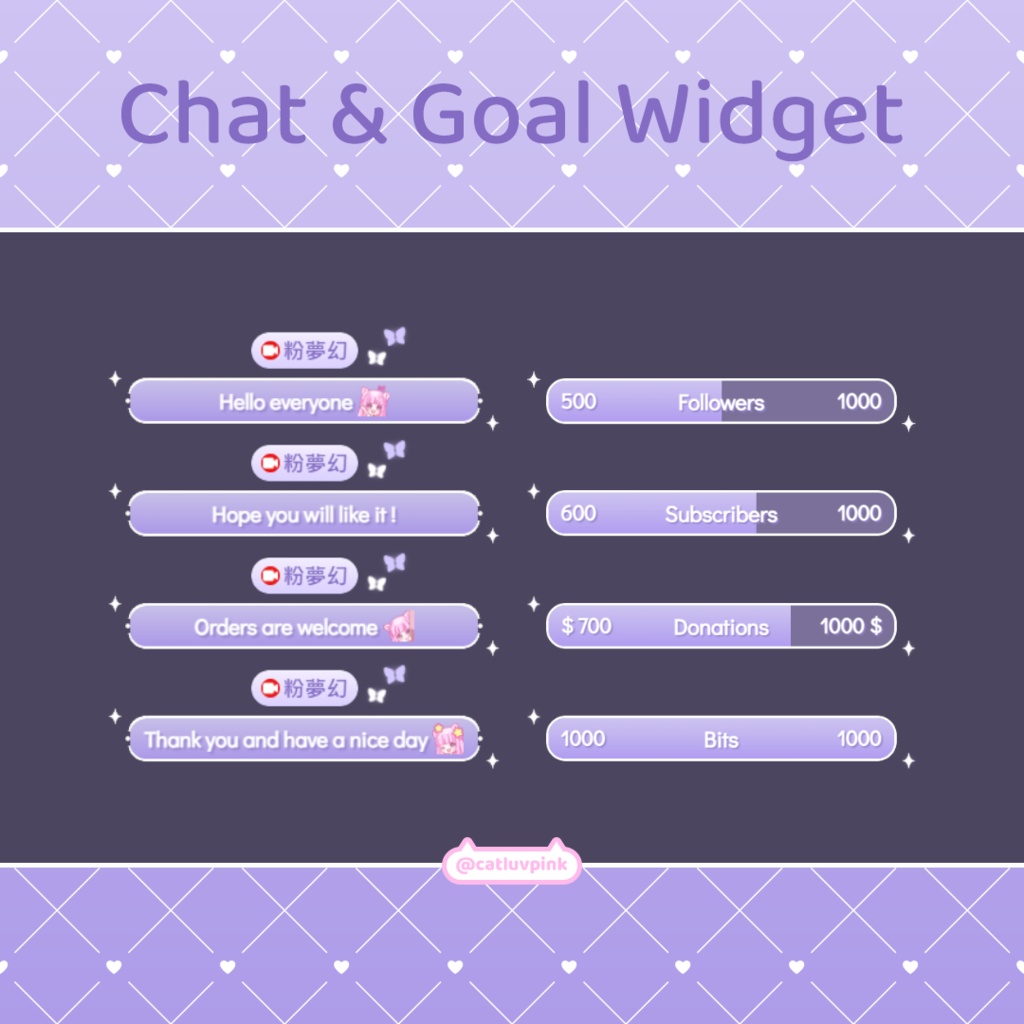 【配信】Purple butterfly dream - Chat and Goal Widget for Stream | Twitch/Facebook