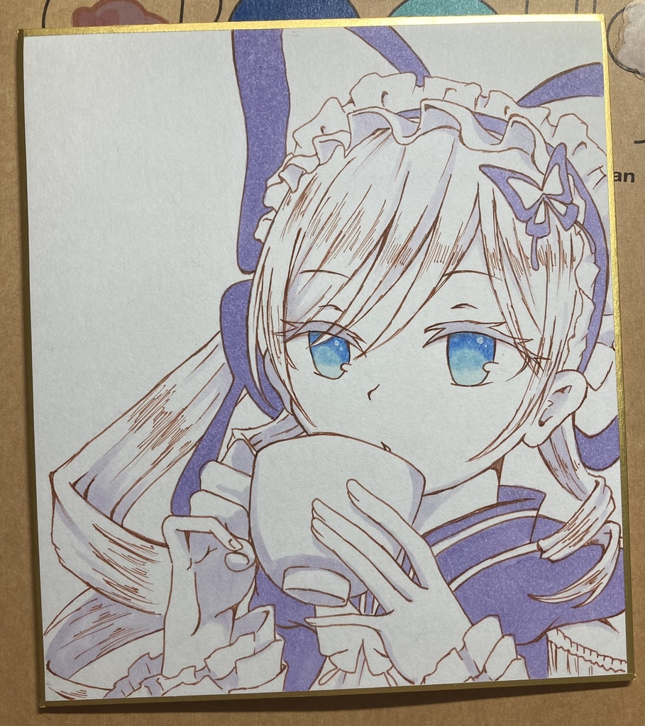 【白猫】手書き色紙