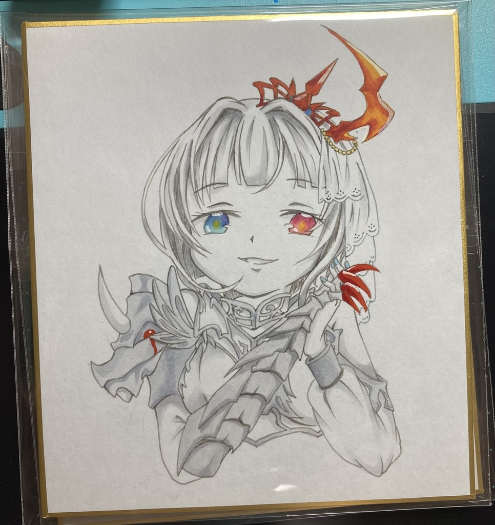 【白猫】手書き色紙