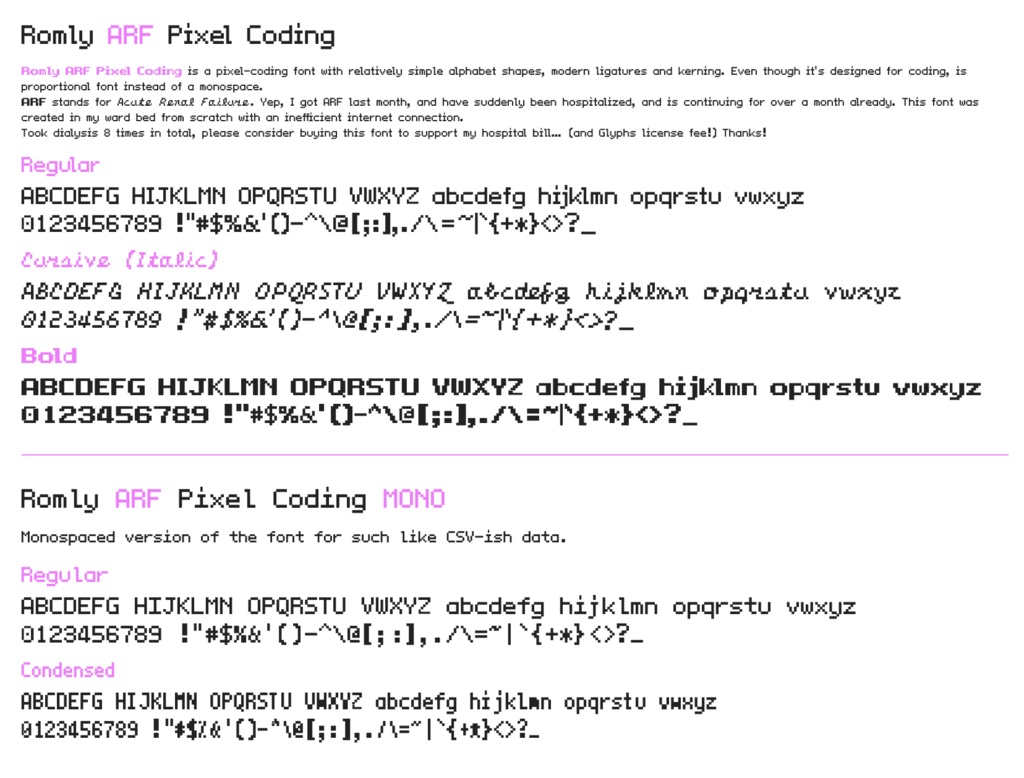 Romly ARF Pixel Coding フォント