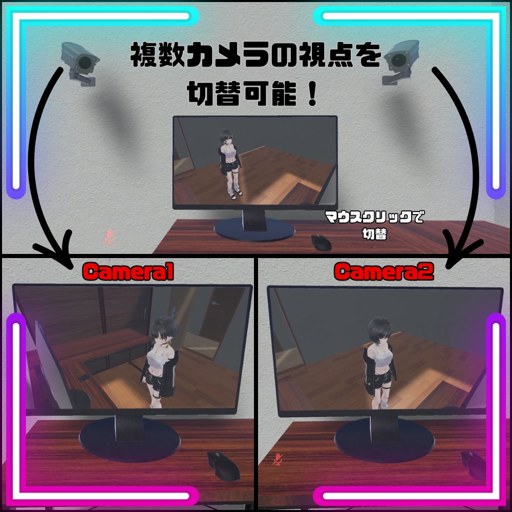 【VRChat想定】設定簡単!VRC監視カメラギミック / SurveillanceCamera