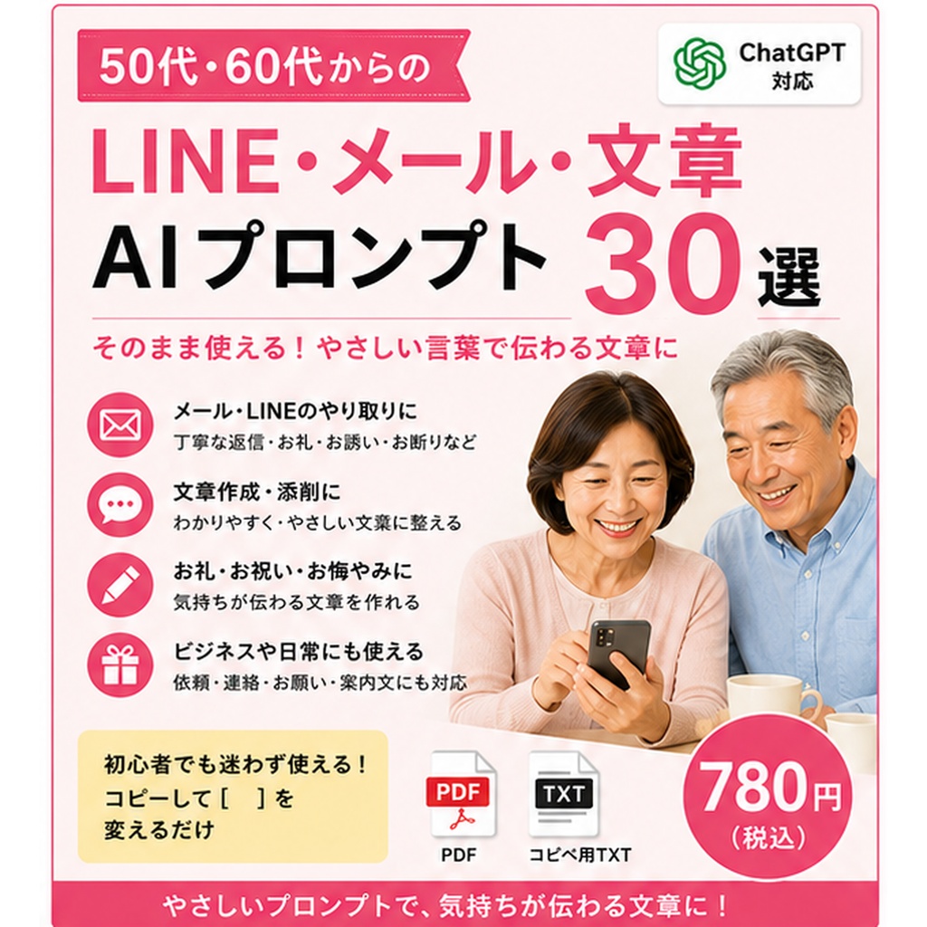 50代・60代からの LINE・メール・文章 AIプロンプト30選