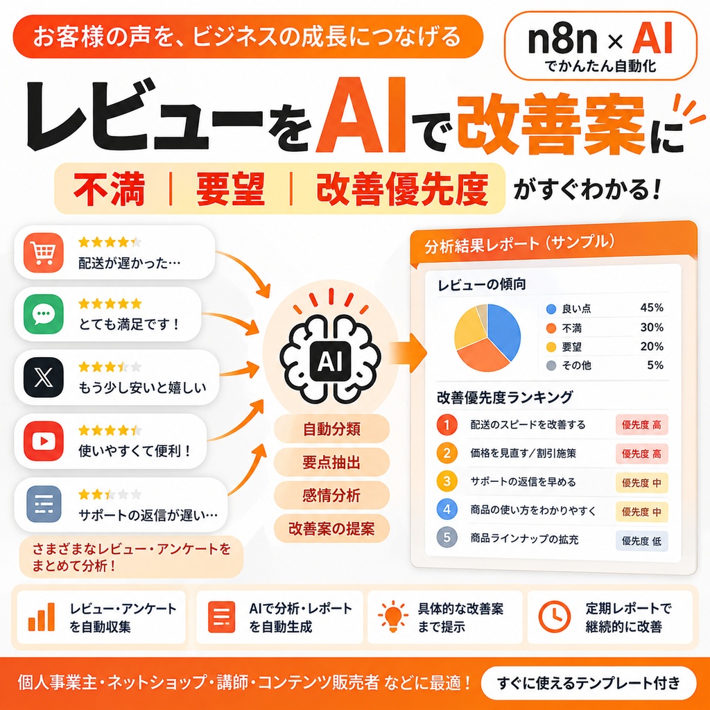 アンケート・レビューをAIで自動分析｜不満・要望・改善優先度を整理【n8n×AI】