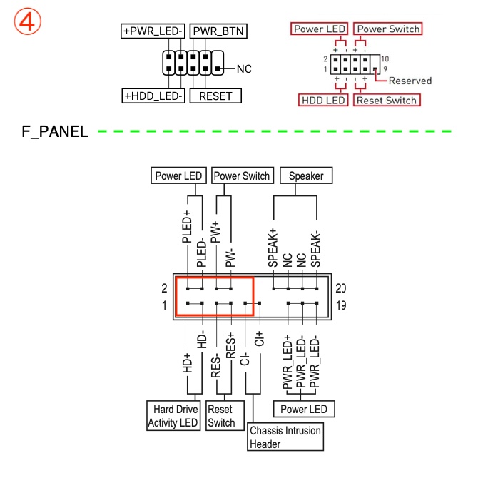 マザーボード フロント パネル スイッチ LED